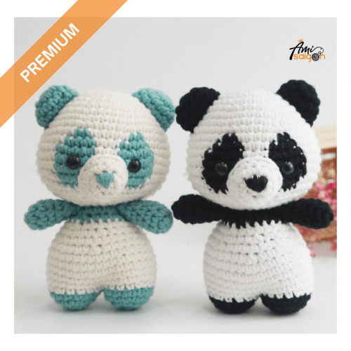 ami012-Thú bông gấu trúc Panda bằng len Amigurumi – Chart móc tiếng Anh