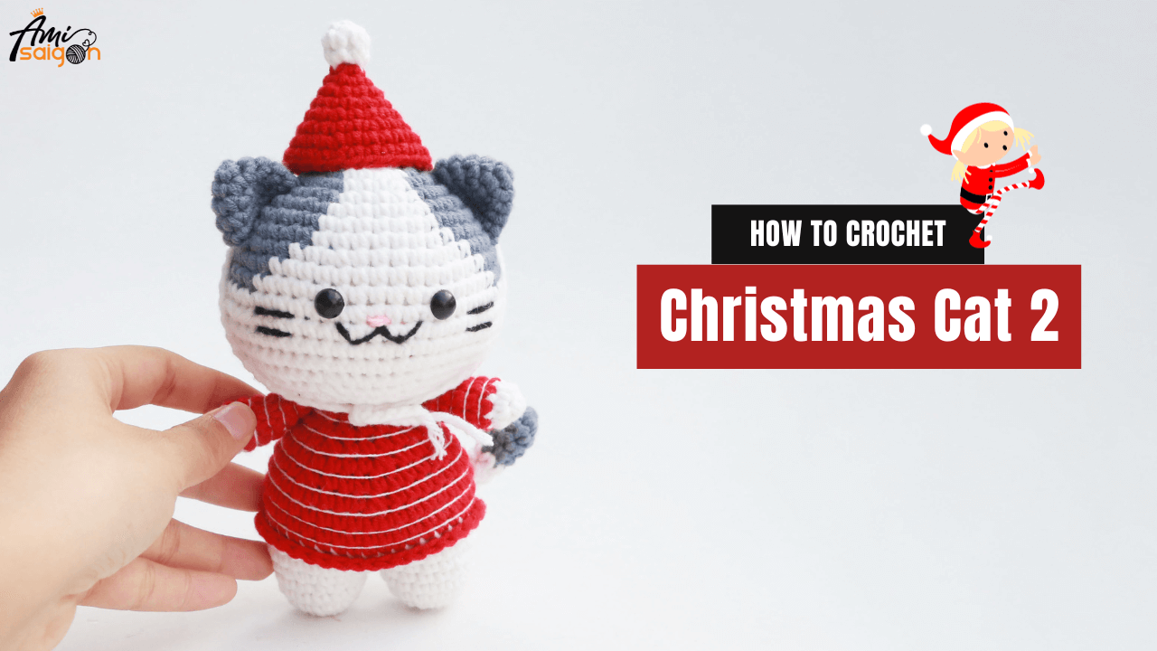 Crochet Christmas Cat with Santa Shirt and Hat