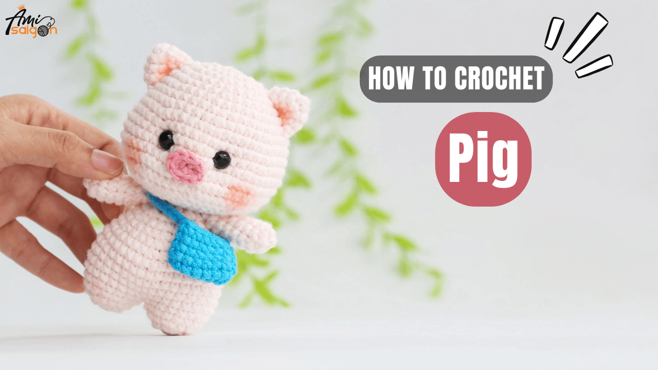 Amigurumi pink pig with bag free crochet tutorial